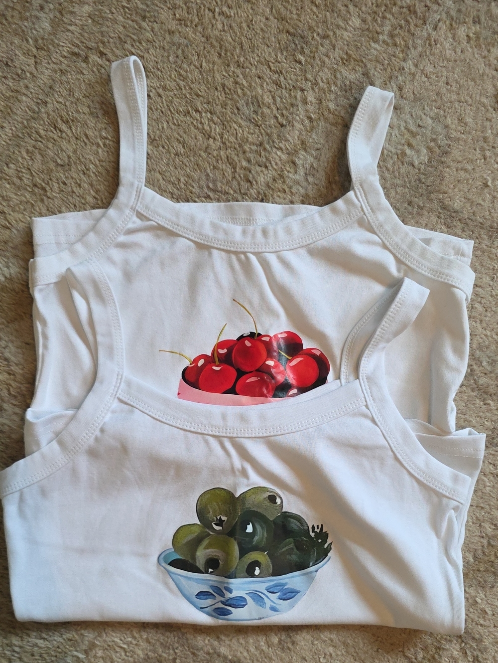 White Cherry and Olive Graphic Cami Tank Tops Set 2
